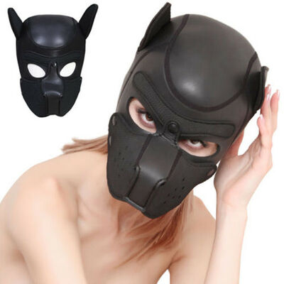 

Padded Latex Rubber Role Play Dog Mask Puppy Cosplay Full HeadEars 10 Colors