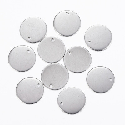 

304 Stainless Steel Blank Stamping Tag Pendants Flat Round Stainless Steel Color 15x08mm Hole 12mm