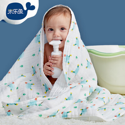 

Mi Le fish baby bath towel cotton gauze children bath towel newborn baby bath towel blanket blanket blue bird white 10080cm
