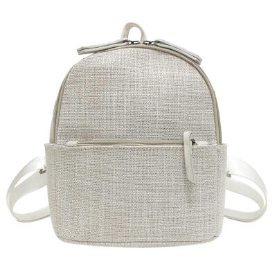 

Retro Straw Linen Small Zipper Backpack for Women Shoulder Travel Schoolbag