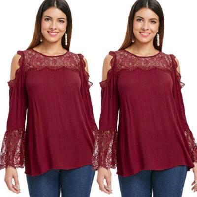 

AU Womens Cold Shoulder Loose T-Shirt Long Sleeve Casual Summer Tops Blouse Tee