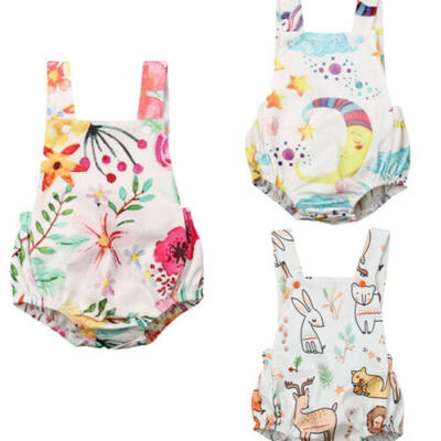 

0-24M Infant Baby Girl Cartoon Bib Romper Jumpsuit Outfits Sunsuit Clothes Suit