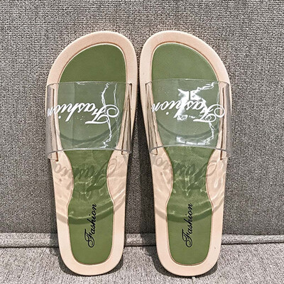 

Rose Women Transparent Word With Flat Slippers Outside Wearing Beach Sandals Shoes