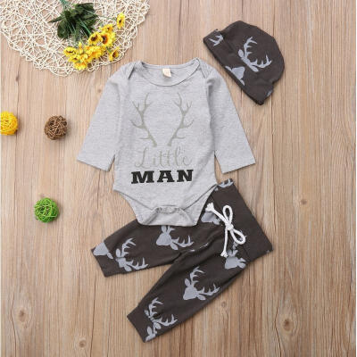 

3PCS Newborn Kids Baby Boy Clothes Romper BodysuitLong Pants Dress Outfits Set