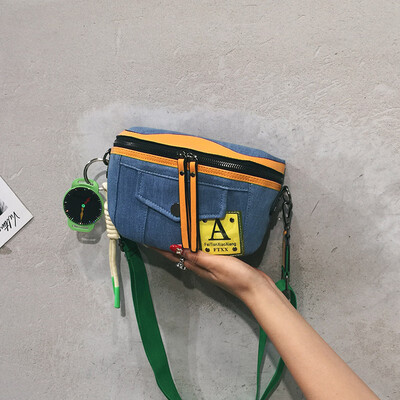 

Waist bag female 2019 new Korean version of the personality street denim bag fashion port wind Harajuku sports girl chest bag