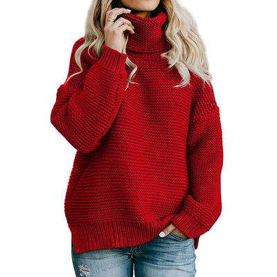 

Winter Knitted Solid Color Sweater Loose Women Turtleneck Thicken Tops Coat