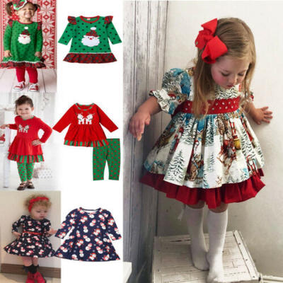 

Christmas Top Toddler Kid Baby Girl Xmas Festival Flared Party Santa Swing Dress