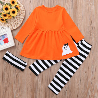

Toddler Baby Girls Ghost Dresses Striped Pants Halloween Costume Outfits Set