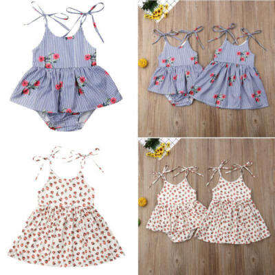 

UK Toddler Kids Baby Girl Sleeveless Sling Floral Romper Bodysuit Dress Outfits