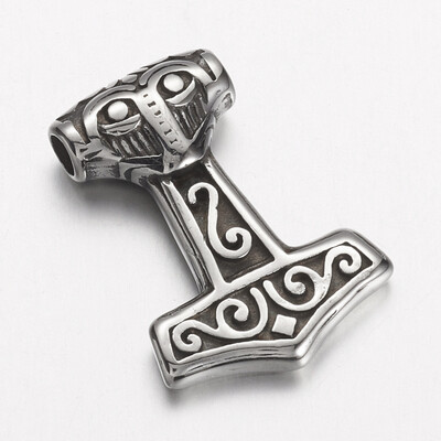 

304 Stainless Steel Pendants Thors Hammer Antique Silver 295x21x7mm Hole 35mm