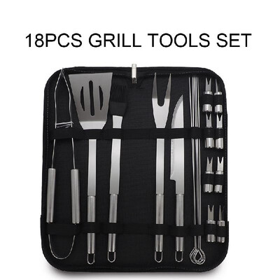 

18pcs BBQ Grill Tools Set Professional Grill Accessories Spatula Fork Basting Brush Tongs Stainless Steel Grill Barbecue Cook Acce