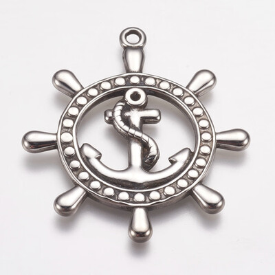 

304 Stainless Steel Pendants Helm Antique Silver 40x44x2mm Hole 2mm