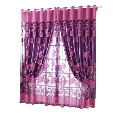 

2pcs Floral Printed Sheer Voile Tulle Drapes Living Bedroom Windows Curtain