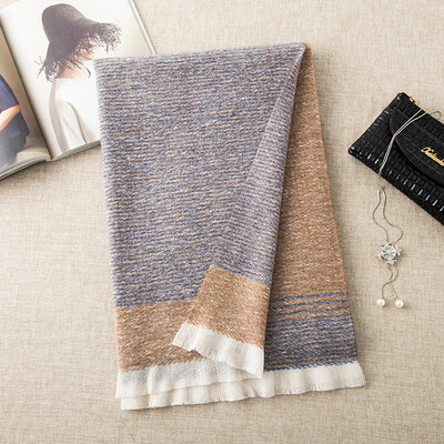 

19 new woven stitching short-strap solid color imitation cashmere scarf female thick section warm shawl striped gift scarf male