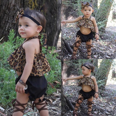 

Sleeveless 2Pcs Toddler Baby Kids Girls Boys Clothes Leopard T-shirt TopsShort Pants Set Kids Summer Outfits