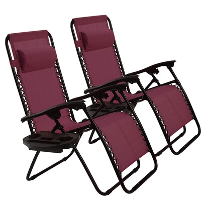 

2 pcs Folding Lounge Chair with Zero Gravity-Wine