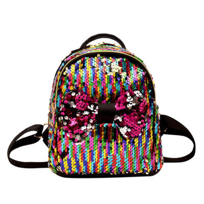 

Mini Sequin Backpack Bowknot Women Girls Zipper Travel Shining Shoulder Bag