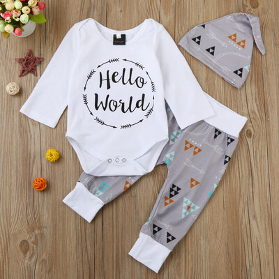 

Newborn Infant Baby Boy Letter Romper TopsArrow Pants Hat Outfits Clothes Set