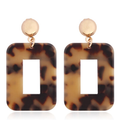 

Alloy Dangle Earrings with Cellulose AcetateResin Rectangle Golden Plated SandyBrown 55x30mm