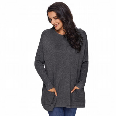 

Round neck long sleeve pullover loose casual knit sweater coat