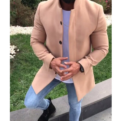 

Mens Winter Trench Coat Double Breasted Warm Long Jacket Overcoat Top Size