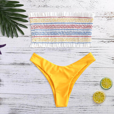 

Saidsome Women Corrugated Pleated Tube Up Two Pieces Bikini Swimwear Set Beachwear