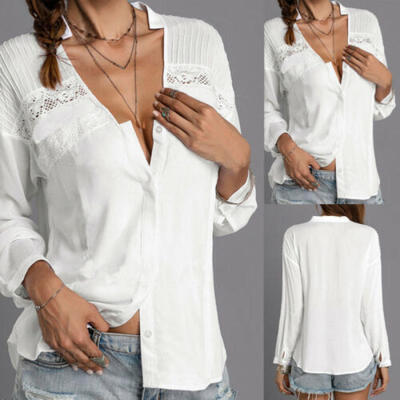 

Summer Womens T Shirt Long Sleeve Tops Loose Casual Ladies Lace Blouse Shirt