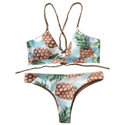 

Back Strappy Pineapple Print Bikini