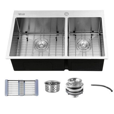 

Ktaxon 33"x22"x9" Drop In Top Mount Kitchen Sink 6040 Double Basin Sink Stainless Steel Deluxe Single Bowl Handmade Kitchen Sink