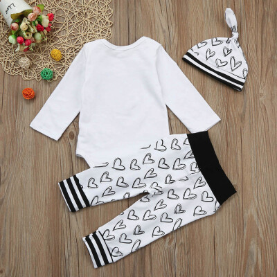 

Newborn Infant Baby Letter Romper TopsHeart PantsHat Outfits Clothes Set