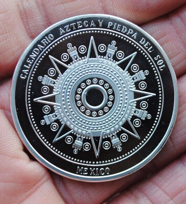 

40MM MEXICO MAYAN CANLENDAR Silver Plated Souvenir Coin Medal America