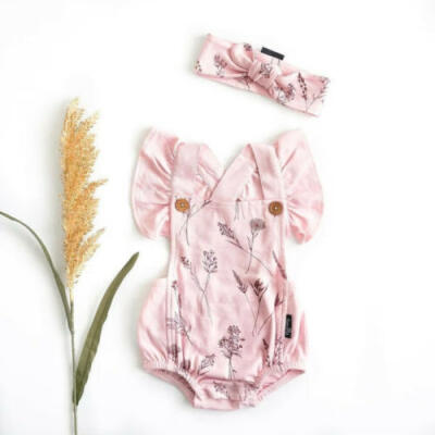 

New Infant Baby Girl Floral Sleeveless RomperBow headband Princess Outfits 2pcs