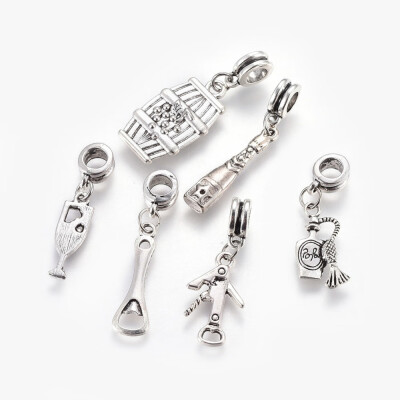 

Alloy European Dangle Beads Sets Large Hole Beads Winebottle & Bottle & Bottle Opener & Cup & Wine Antique Silver 3337mm