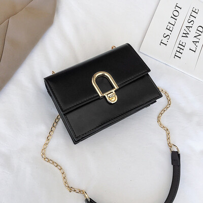 

Qiao Bani 2019 new Korean version of the fashion Dongdaemun simple solid color chain flip cover shoulder slant diagonal tide handbag