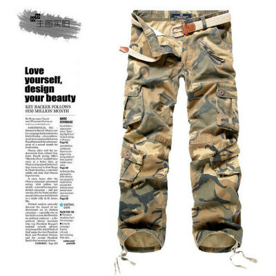 

Men Cargo Combat Work Trousers Army Military Camo Multi-Pockets Casual Pants