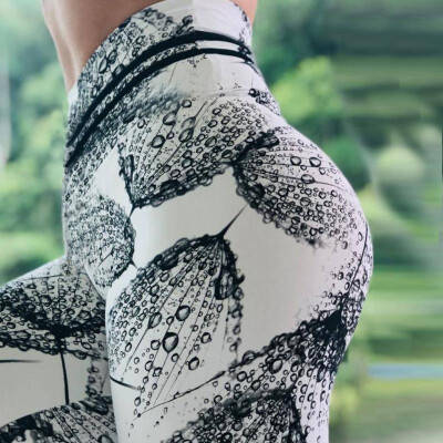 

Cross-border explosion models wish Amazon female feather raindrop print Slim yoga sports leggings dance pencil pants Feather