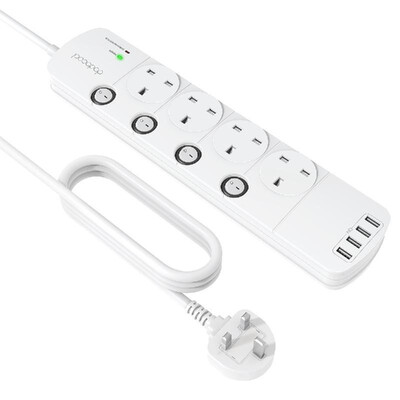

dodocool 3250W Surge Protector 1050 Joules Power Strip with 4 USB Charging Ports&4-Outlets 492ft Extension Lead Cord Overload