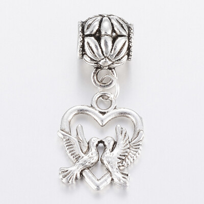 

Alloy European Dangle Beads Large Hole Pendants Heart with Bird Antique Silver 34mm Hole 5mm Pendant 185x15x2mm