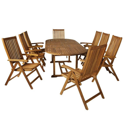 

9 Pieces Acacia Wood Dining Set Expandable Table Compact Folding Chair