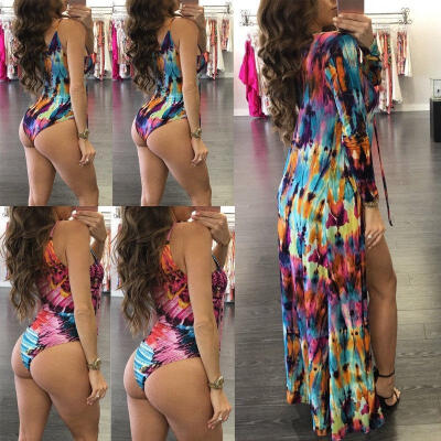 

Women Floral Swimsuit Cover-Up Beach Cardigan Swimwear Bathing Suit Bikini Set