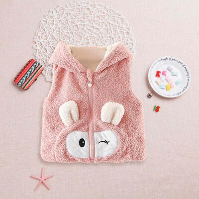 

Autumn Vests Baby Girls Children Hooded Fleece Zipper Cartoon Waistcoat