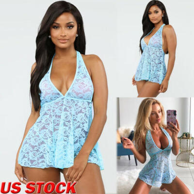 

US Women Sexy Ladies Lace Transparent Underwear Lingerie Bodycon Babydoll Dress