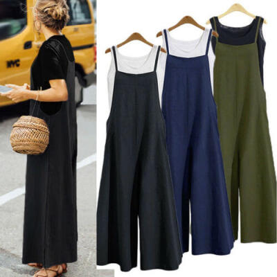 

Women Casual Cotton Overalls Jumpsuit Strap Rompers Dungaree Oversized Trousers