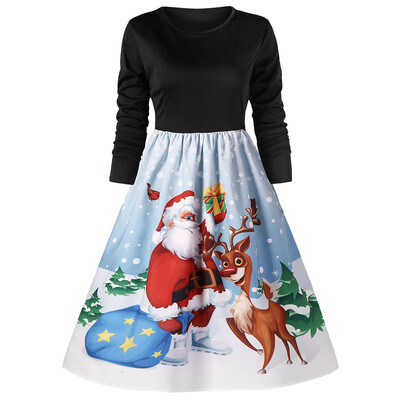 

Santa Claus Print Christmas Flare Dress