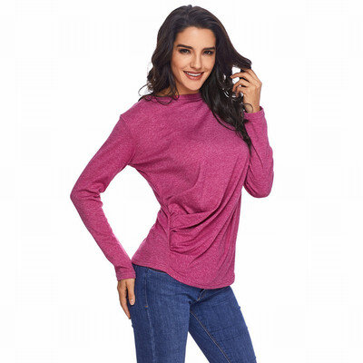 

Solid color round neck long sleeve casual bottoming Slim shirt womens
