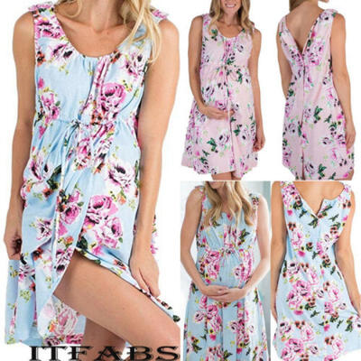 

Pregnant Women Maternity Dresses Casual Sleeveless Loose Blouse Mini Dress US