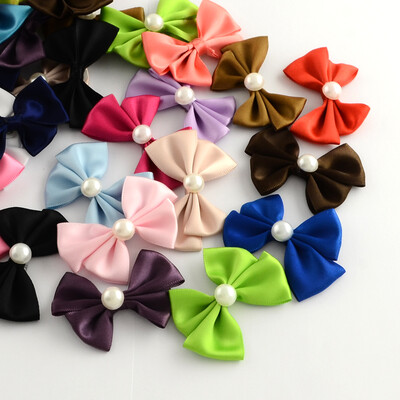 

Handmade Woven Costume Accessories Ribbon Bowknot with ABS Plastic Beads Mixed Color 43x58x13mm about 200pcsbag
