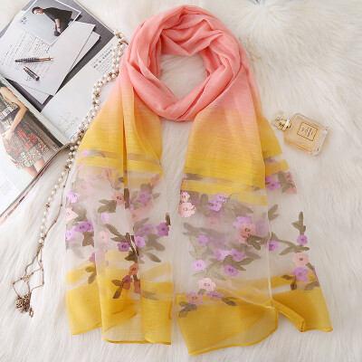 

2018 autumn&winter new organza female silk scarf long cut flower scarf gradient color wild shawl factory wholesale