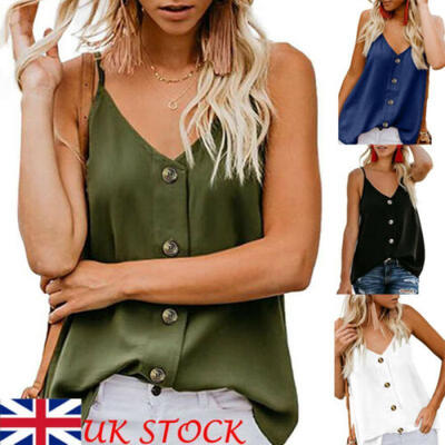 

Women Casual Sleeveless Crop Tank Tops Vest Shirt Blouse Button Beach Cami Tops