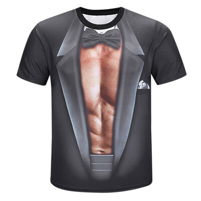 

3D Faux Muscle Suit Print Short Sleeve T-shirt